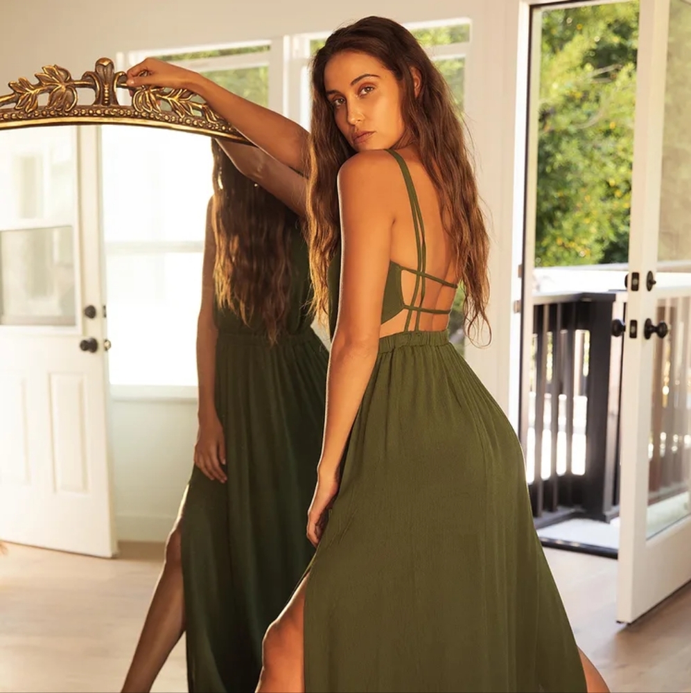 Lulus Lost in Paradise Olive Green Maxi Dress